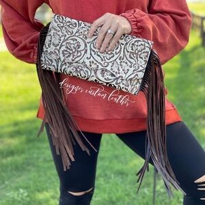 DCL Leather Fringe Clutch Crossbody